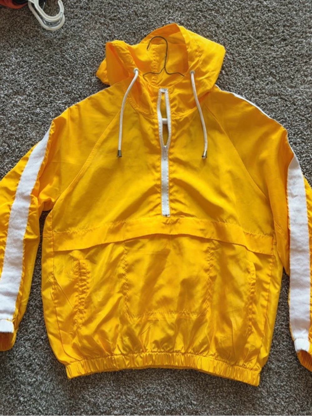 Yellow Hooded Windbreaker Jacket with White Stripe